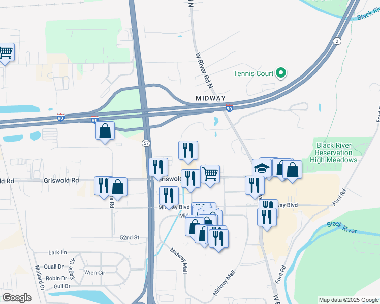 map of restaurants, bars, coffee shops, grocery stores, and more near 523 Griswold Road in Elyria