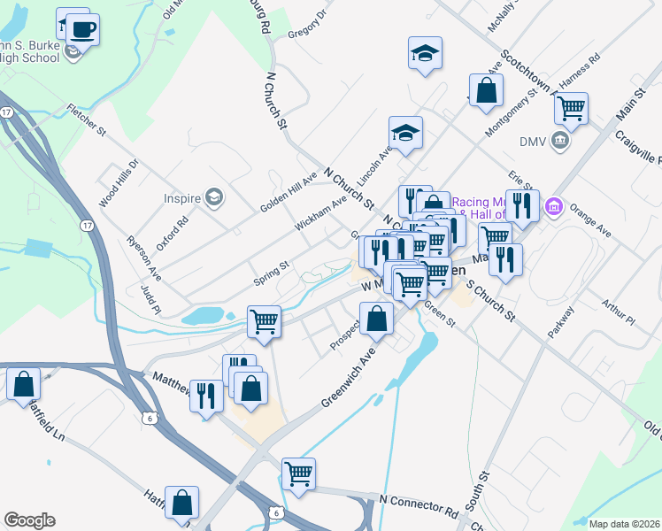 map of restaurants, bars, coffee shops, grocery stores, and more near 8 Trotter Circle in Goshen