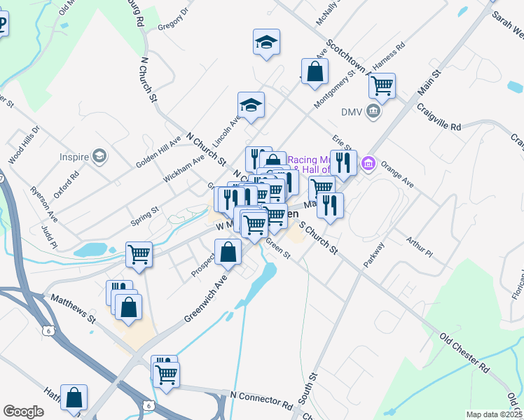 map of restaurants, bars, coffee shops, grocery stores, and more near in Goshen