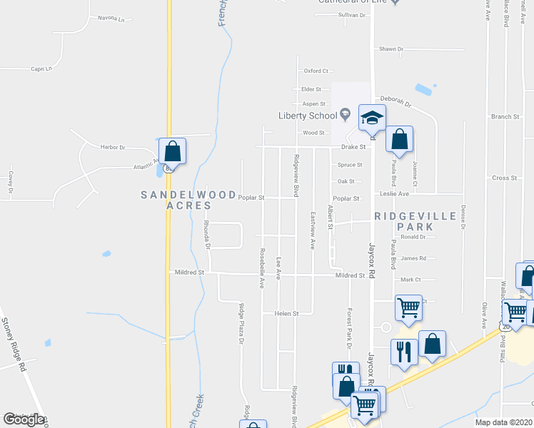 map of restaurants, bars, coffee shops, grocery stores, and more near 6033 Rosebelle Avenue in North Ridgeville