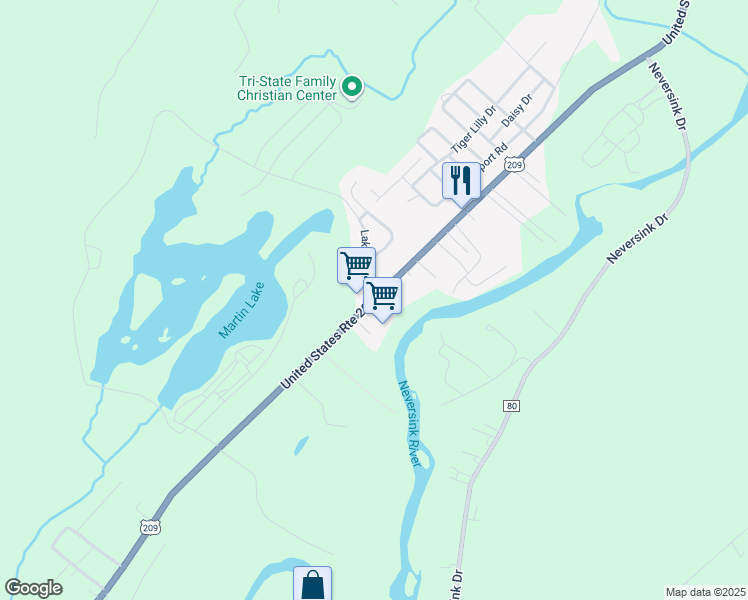 map of restaurants, bars, coffee shops, grocery stores, and more near 194 U.S. 209 in Port Jervis