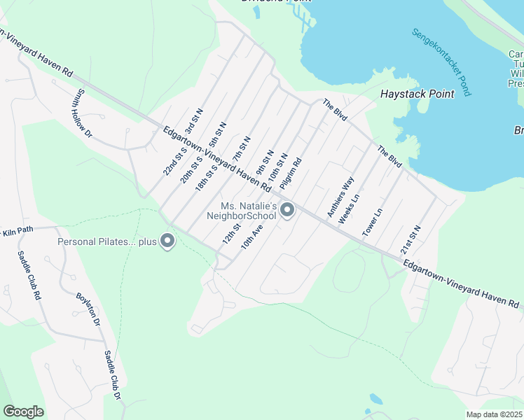 map of restaurants, bars, coffee shops, grocery stores, and more near 21 11th Street South in Edgartown