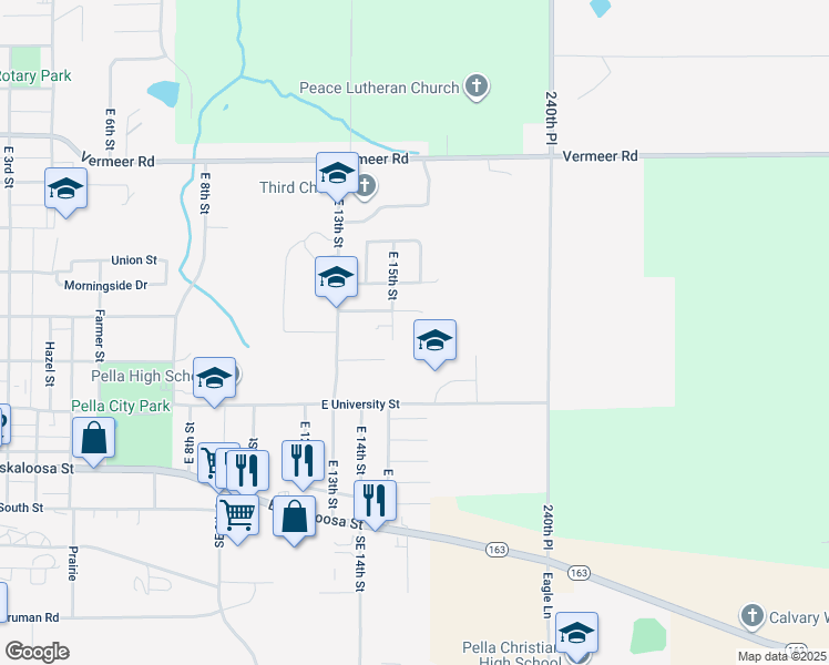 map of restaurants, bars, coffee shops, grocery stores, and more near 812 East Independence Street in Pella
