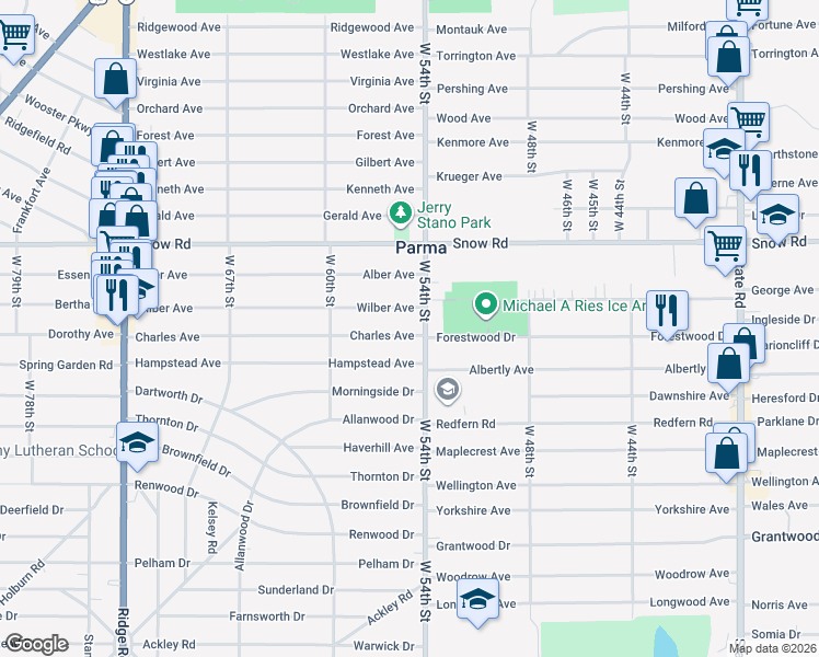 map of restaurants, bars, coffee shops, grocery stores, and more near in Parma