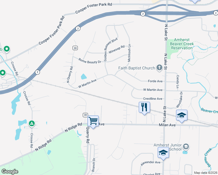 map of restaurants, bars, coffee shops, grocery stores, and more near 63 Baldwin Court in Amherst