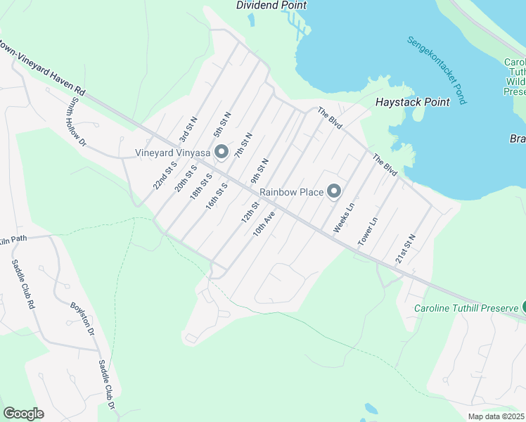 map of restaurants, bars, coffee shops, grocery stores, and more near 21 11th Street South in Edgartown