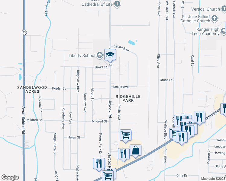 map of restaurants, bars, coffee shops, grocery stores, and more near 5934 Jaycox Road in North Ridgeville