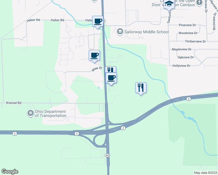 map of restaurants, bars, coffee shops, grocery stores, and more near 1693 State Road in Vermilion