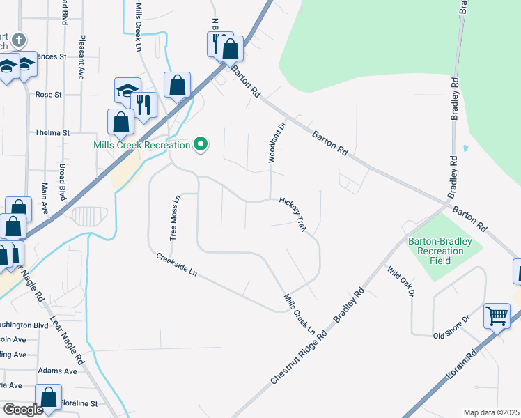 map of restaurants, bars, coffee shops, grocery stores, and more near 5860 Hickory Trail in North Ridgeville
