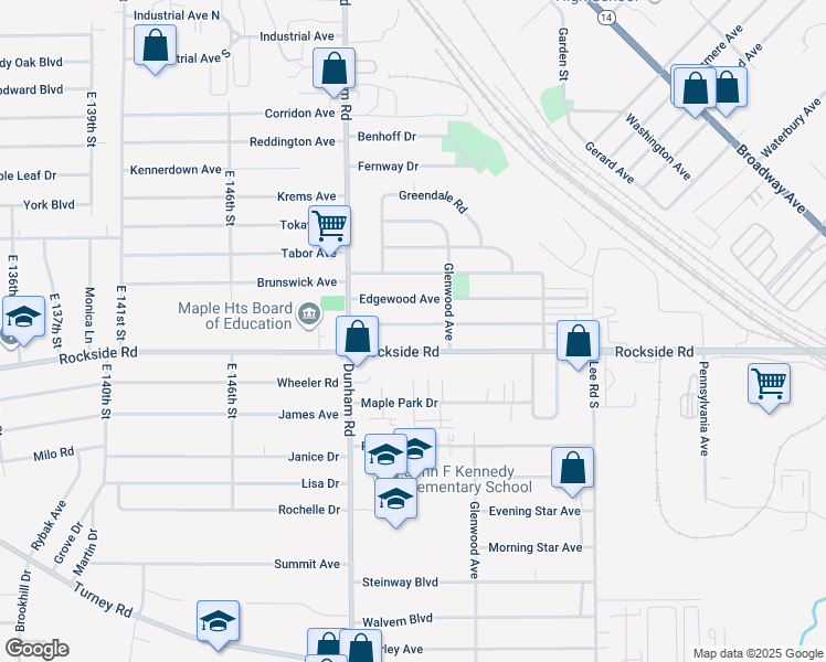 map of restaurants, bars, coffee shops, grocery stores, and more near 15508 Maplewood Avenue in Maple Heights