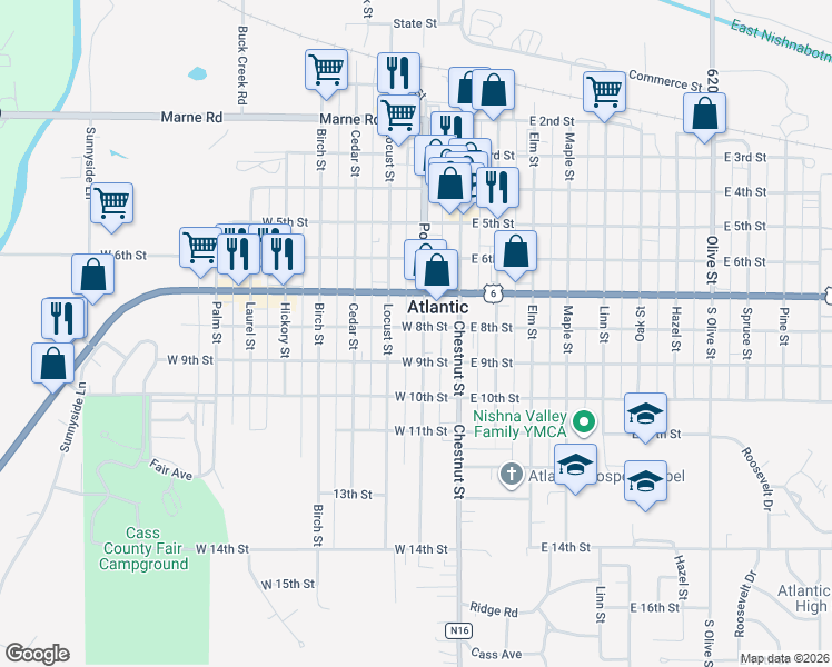 map of restaurants, bars, coffee shops, grocery stores, and more near 801 Poplar Street in Atlantic