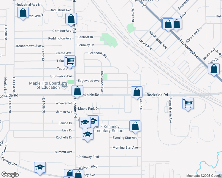 map of restaurants, bars, coffee shops, grocery stores, and more near 15818 Maplewood Avenue in Maple Heights