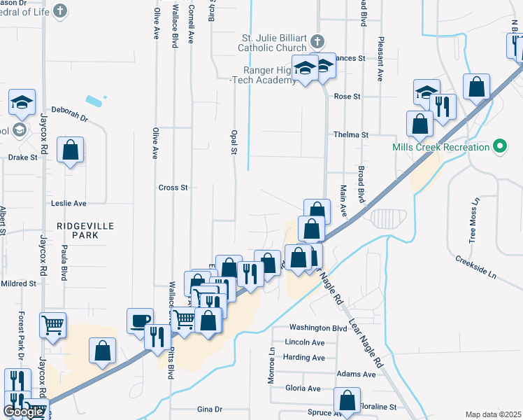 map of restaurants, bars, coffee shops, grocery stores, and more near 33900 Honeysuckle Lane in North Ridgeville