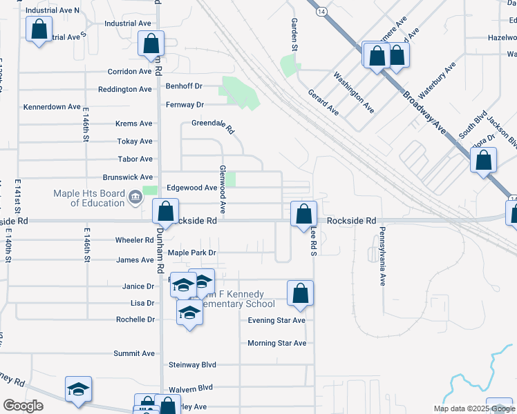 map of restaurants, bars, coffee shops, grocery stores, and more near 16002 Maplewood Avenue in Maple Heights
