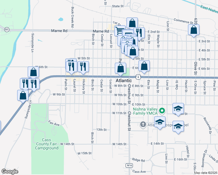map of restaurants, bars, coffee shops, grocery stores, and more near 801 Locust Street in Atlantic