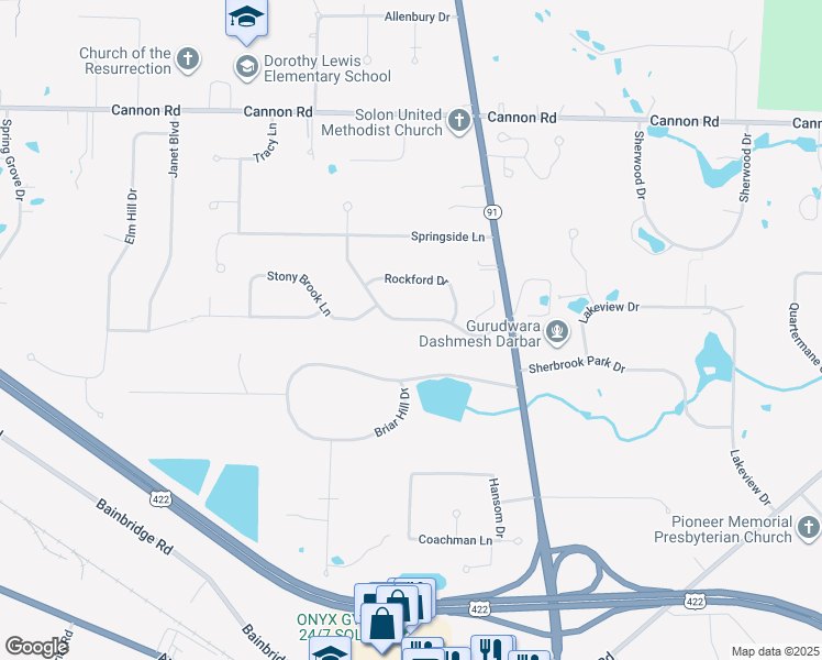 map of restaurants, bars, coffee shops, grocery stores, and more near 33040 Ledge Hill Drive in Solon