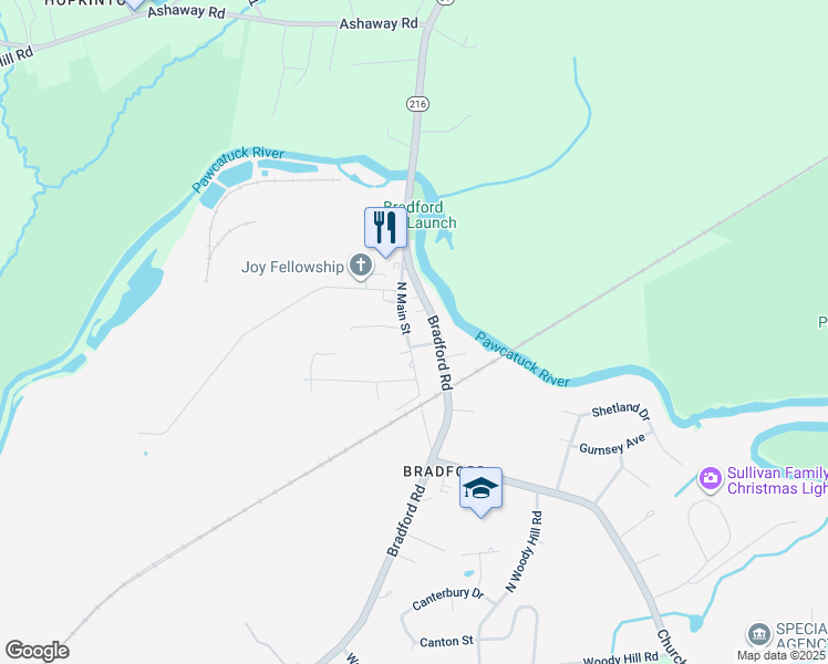 map of restaurants, bars, coffee shops, grocery stores, and more near 26 North Main Street in Westerly