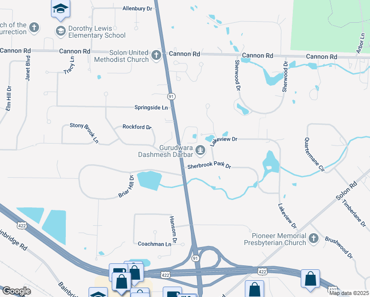 map of restaurants, bars, coffee shops, grocery stores, and more near 5741 Ohio 91 in Solon