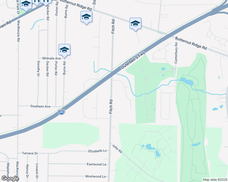 map of restaurants, bars, coffee shops, grocery stores, and more near 5995 Fitch Road in North Olmsted