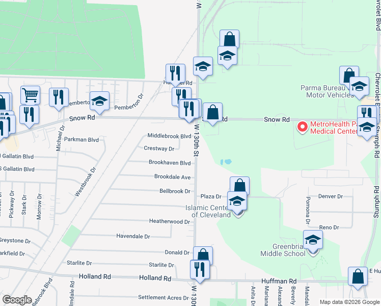 map of restaurants, bars, coffee shops, grocery stores, and more near in Cuyahoga County