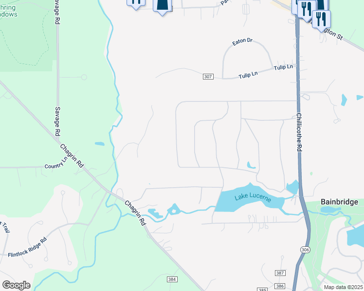 map of restaurants, bars, coffee shops, grocery stores, and more near 17139 Sunset Dr in Chagrin Falls