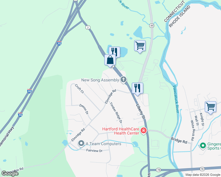 map of restaurants, bars, coffee shops, grocery stores, and more near 2 Cavendish Lane in Stonington