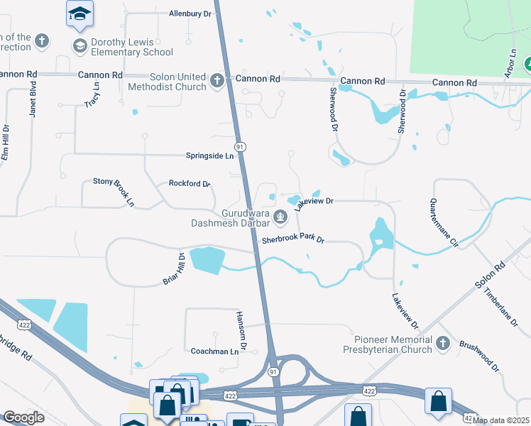 map of restaurants, bars, coffee shops, grocery stores, and more near 5761 Ohio 91 in Solon