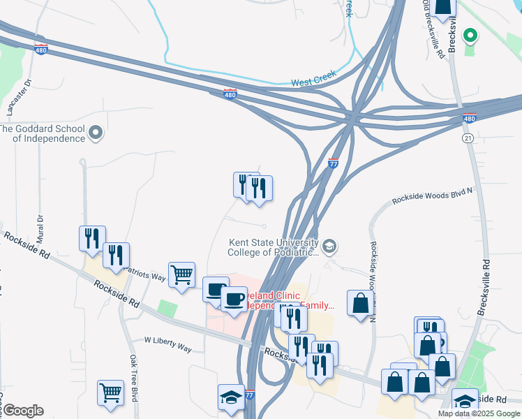 map of restaurants, bars, coffee shops, grocery stores, and more near 6025 Jefferson Dr in Independence