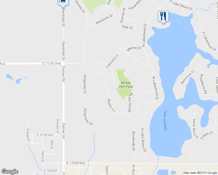 map of restaurants, bars, coffee shops, grocery stores, and more near 3228 Rustic Lane in Crown Point