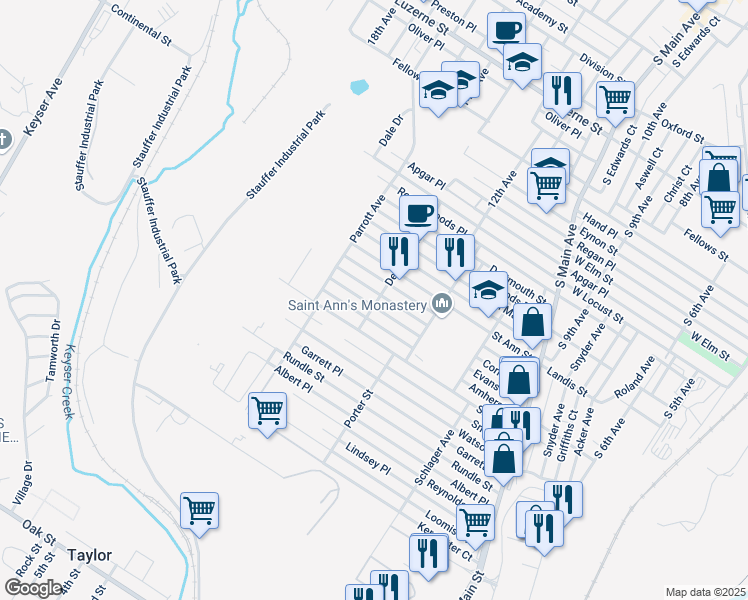 map of restaurants, bars, coffee shops, grocery stores, and more near 1401 Cornell St in Scranton