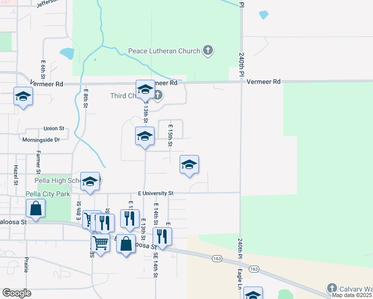map of restaurants, bars, coffee shops, grocery stores, and more near 812 East Independence Street in Pella