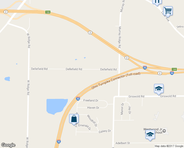map of restaurants, bars, coffee shops, grocery stores, and more near 42911 Dellefield Road in Elyria
