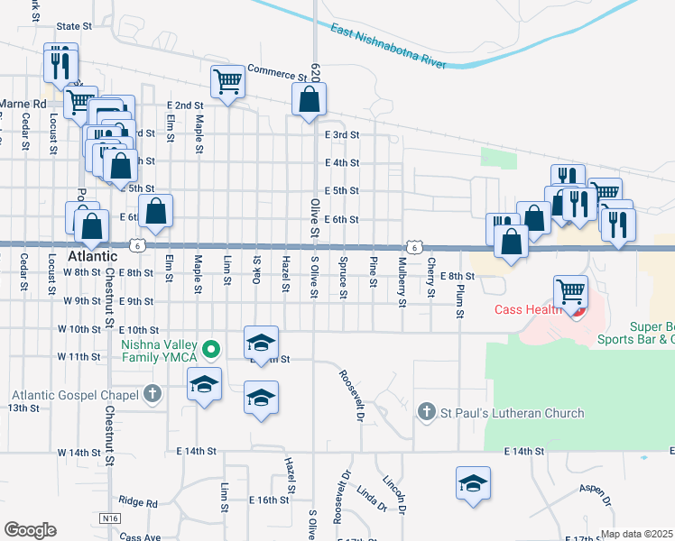map of restaurants, bars, coffee shops, grocery stores, and more near 706 East 8th Street in Atlantic