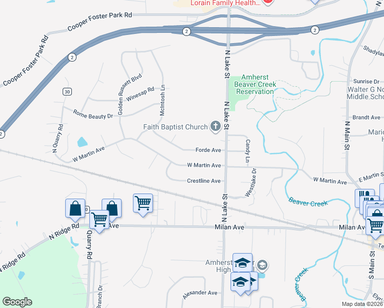 map of restaurants, bars, coffee shops, grocery stores, and more near 756 Forde Avenue in Amherst