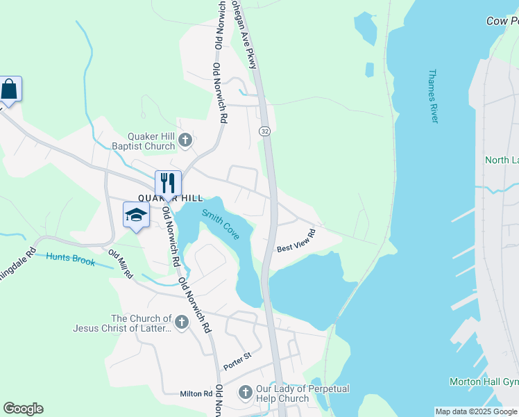 map of restaurants, bars, coffee shops, grocery stores, and more near 5 Bolles Court in Waterford