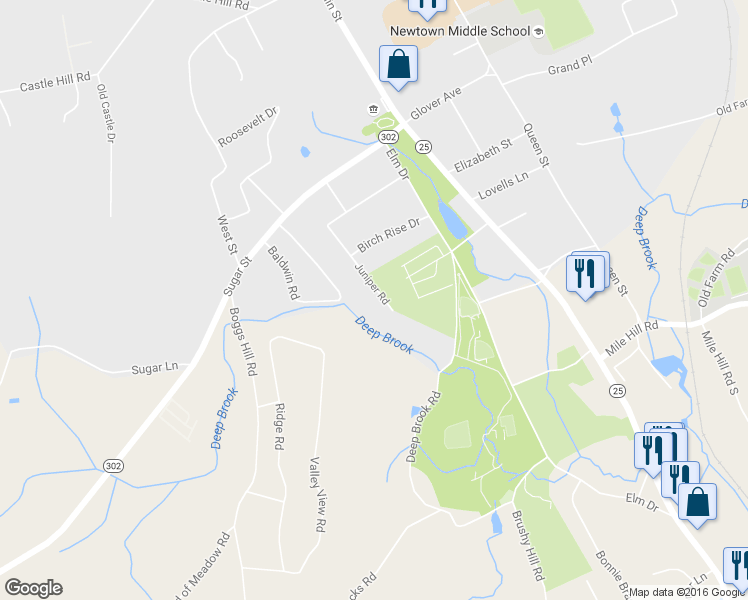 map of restaurants, bars, coffee shops, grocery stores, and more near 26 Juniper Road in Newtown