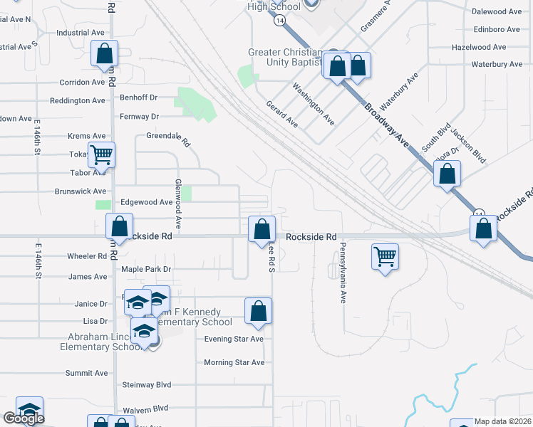 map of restaurants, bars, coffee shops, grocery stores, and more near 5790 Lee Road South in Maple Heights