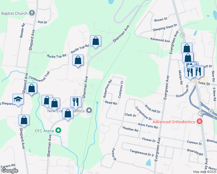 map of restaurants, bars, coffee shops, grocery stores, and more near 50 Robertson Road in Hamden