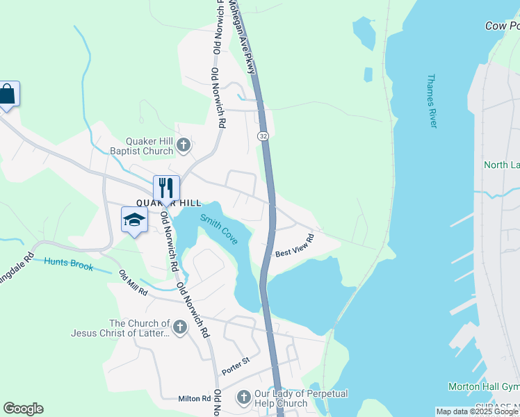 map of restaurants, bars, coffee shops, grocery stores, and more near 5 Bolles Court in Waterford