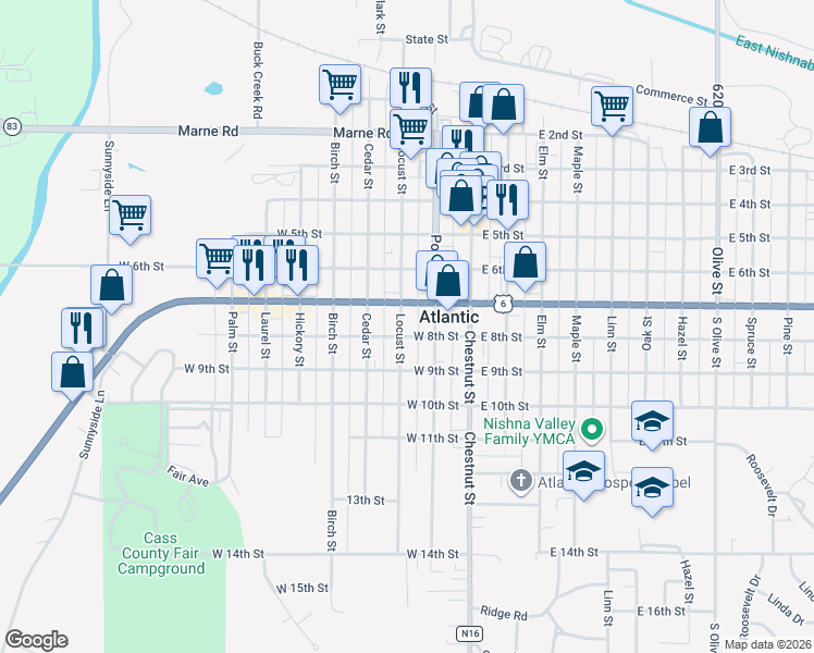 map of restaurants, bars, coffee shops, grocery stores, and more near 801 Locust Street in Atlantic