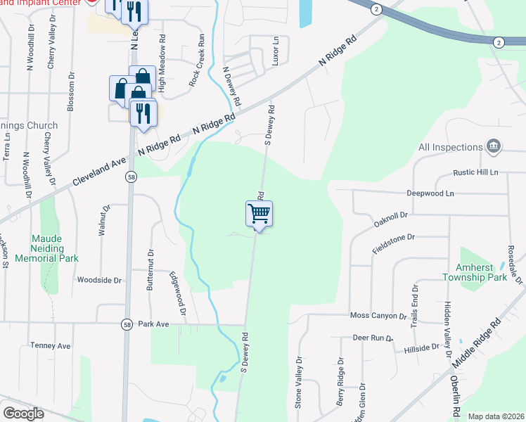 map of restaurants, bars, coffee shops, grocery stores, and more near 6621 South Dewey Road in Amherst