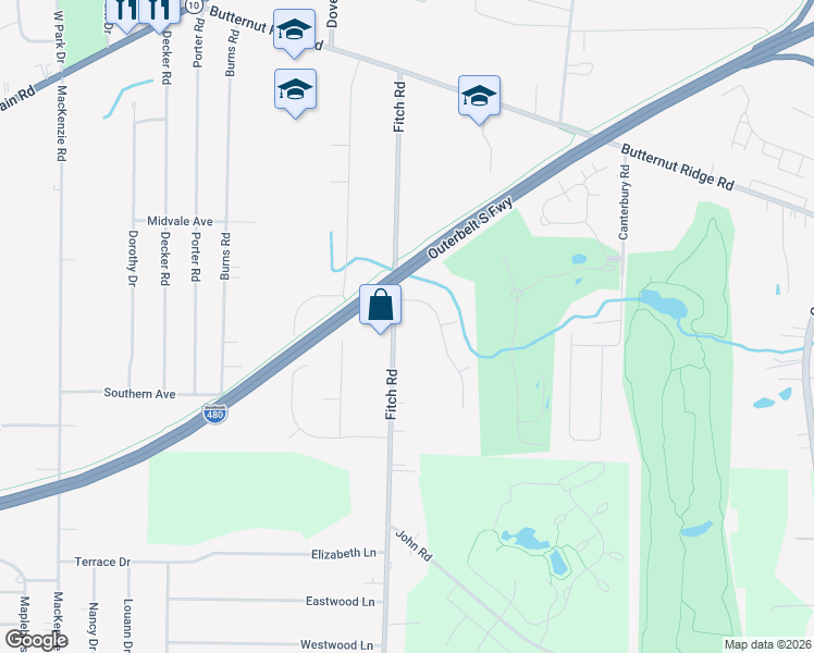 map of restaurants, bars, coffee shops, grocery stores, and more near 5995 Fitch Road in North Olmsted