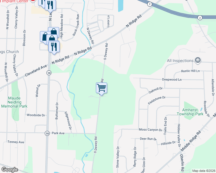 map of restaurants, bars, coffee shops, grocery stores, and more near 6621 South Dewey Road in Amherst