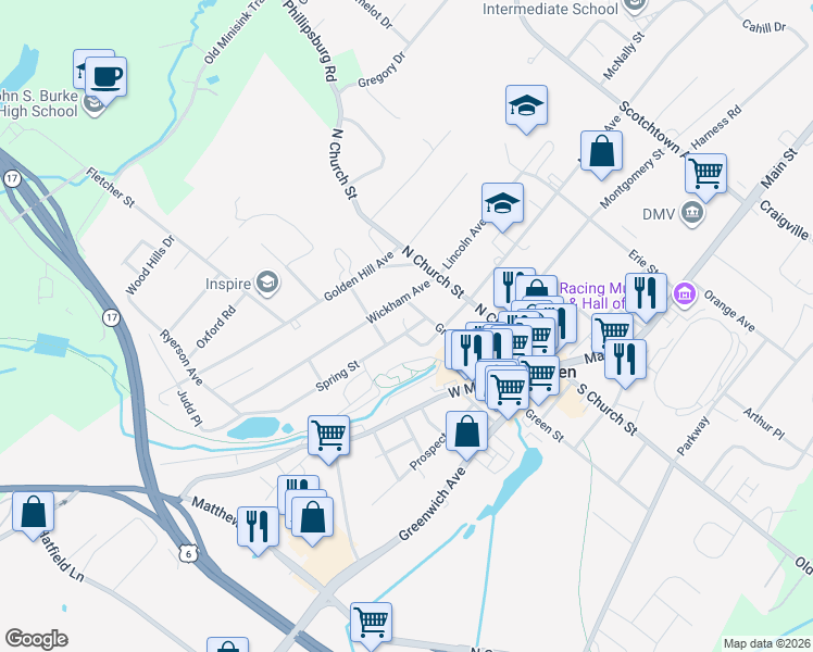map of restaurants, bars, coffee shops, grocery stores, and more near 15 Spring Street in Goshen