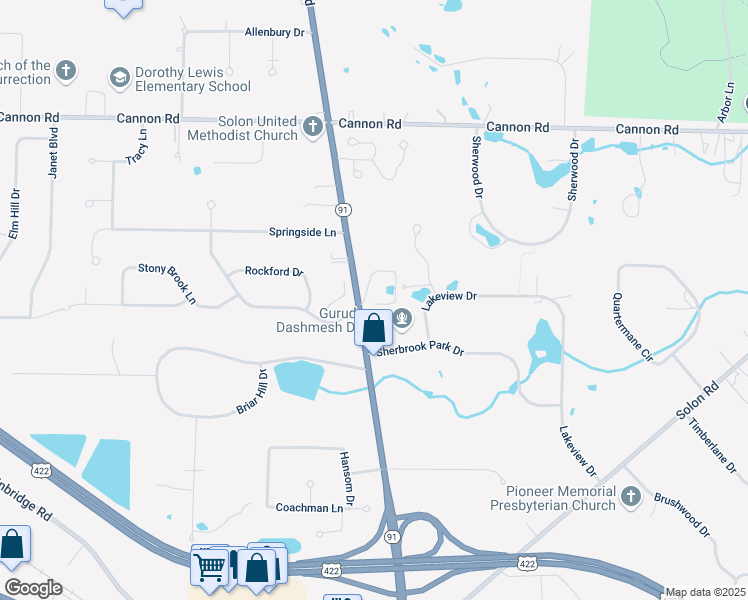 map of restaurants, bars, coffee shops, grocery stores, and more near 5741 Ohio 91 in Solon