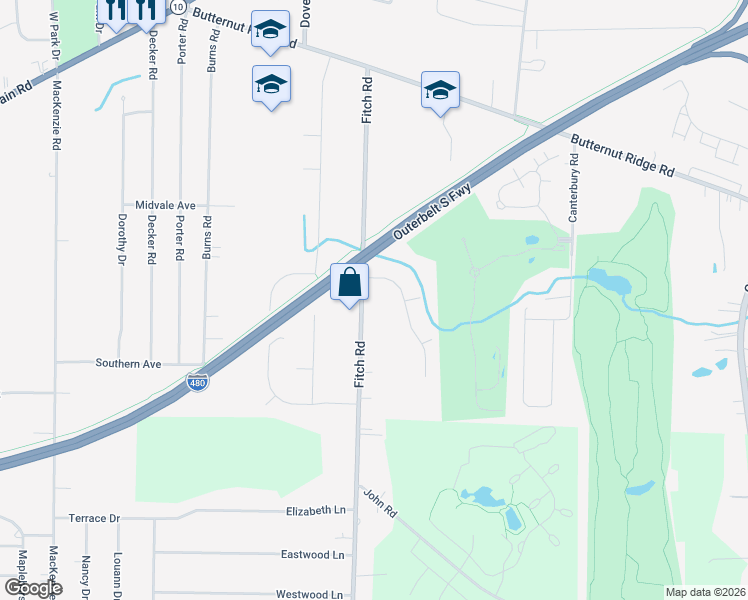 map of restaurants, bars, coffee shops, grocery stores, and more near 5995 Fitch Road in North Olmsted