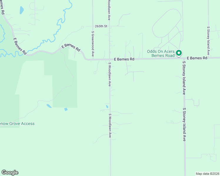 map of restaurants, bars, coffee shops, grocery stores, and more near 26857 South Woodlawn Avenue in Crete