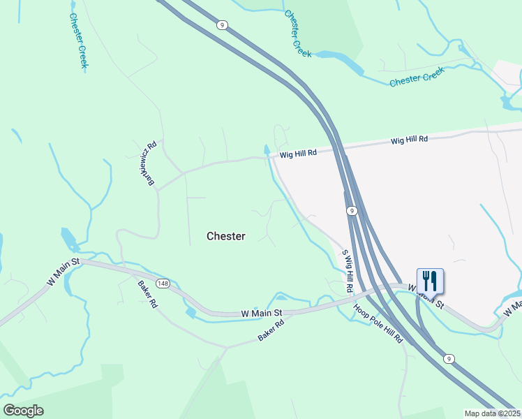 map of restaurants, bars, coffee shops, grocery stores, and more near 60 Wig Hill Road in Chester