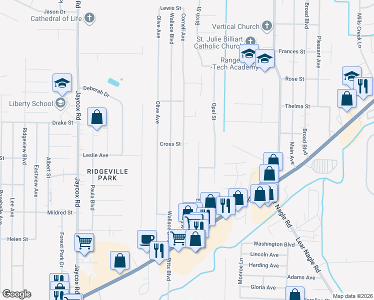 map of restaurants, bars, coffee shops, grocery stores, and more near 5949 Cornell Boulevard in North Ridgeville