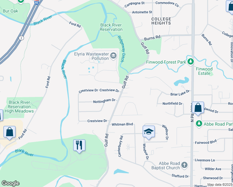 map of restaurants, bars, coffee shops, grocery stores, and more near 101 Nottingham Drive in Elyria